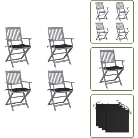 Sedie in legno - vidaXL Sedie da Giardino Pieghevoli 4pz con Cuscini in Massello Acacia - Cuscini per sedie