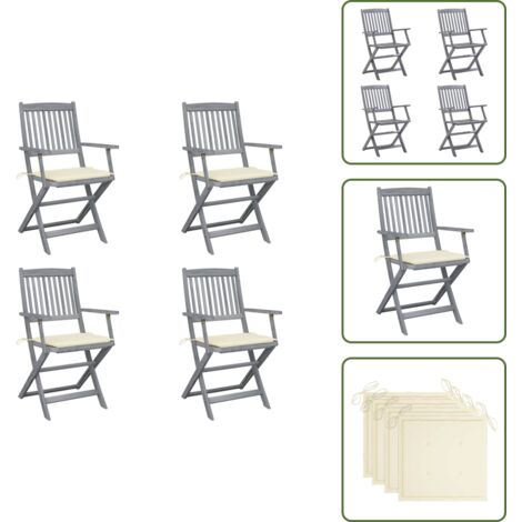 Sedie in legno - vidaXL Sedie da Giardino Pieghevoli 4pz con Cuscini in Massello Acacia - Cuscini per sedie