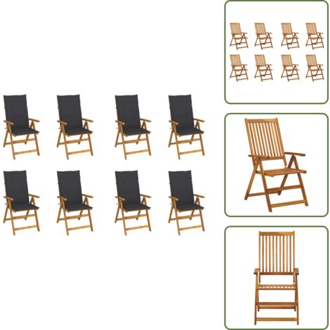 Sedie in legno - vidaXL Sedie da Giardino Pieghevoli con Cuscini 8 pz Massello Acacia - Sedie da terrazza