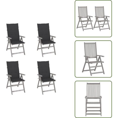 Sedie in legno - vidaXL Sedie da Giardino Reclinabili 4 pz con Cuscini Massello Acacia - Sedie da giardino con cuscino