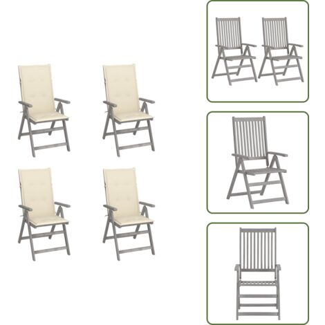 Sedie in legno - vidaXL Sedie da Giardino Reclinabili 4 pz con Cuscini Massello Acacia - Sedie in acacia