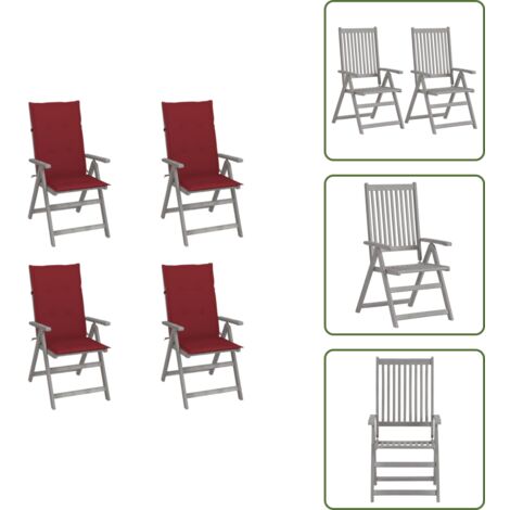 Sedie in legno - vidaXL Sedie da Giardino Reclinabili 4 pz con Cuscini Massello Acacia - Sedie in acacia