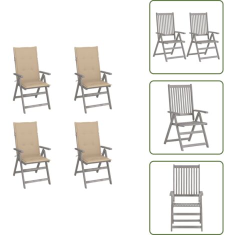 Sedie in legno - vidaXL Sedie da Giardino Reclinabili 4 pz con Cuscini Massello Acacia - Sedie in acacia