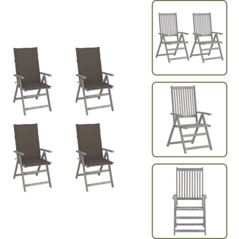 Sedie in legno - vidaXL Sedie da Giardino Reclinabili 4 pz con Cuscini Massello Acacia - Sedie in acacia