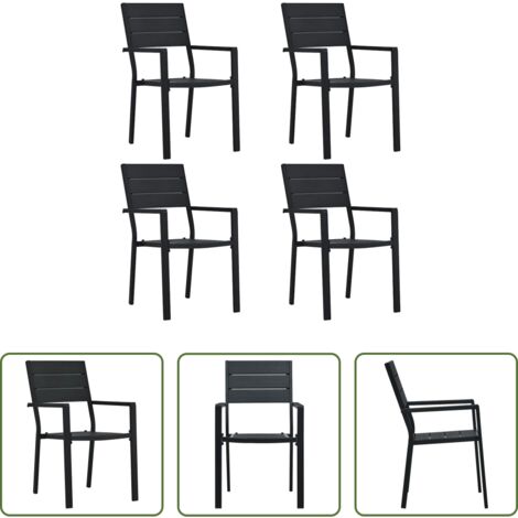 Sedie in plastica -  Sedie da Giardino 4 pz Nere in HDPE Aspetto Legno