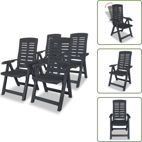 Sedie in plastica - vidaXL Sedie Reclinabili Giardino 4 pz in Plastica Antracite - Sedie per patio