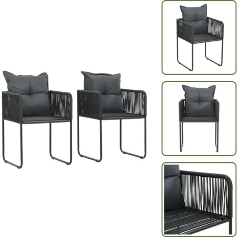 Sedie in polietilene - vidaXL Sedie da Esterno 2 pz con Cuscini in Polyrattan Nere - Sedie con cuscino