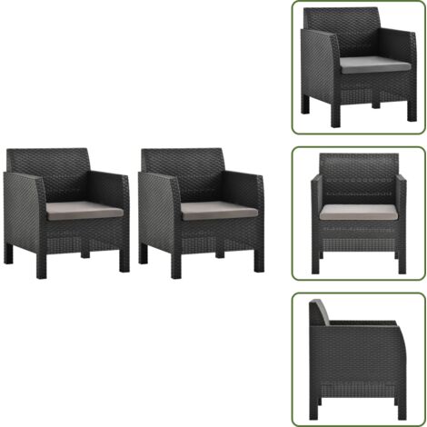 Sedie in polipropilene - vidaXL Sedie da Giardino con Cuscini 2 pz in Rattan PP Antracite - Sedie con cuscino