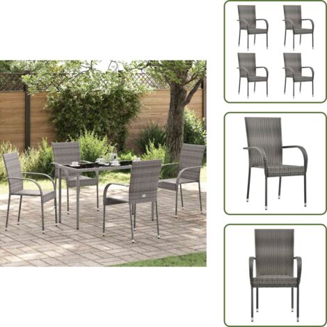 Sedie in polyrattan - vidaXL Sedie da Esterno Impilabili 4 pz Grigie in Polyrattan - Sedie da patio