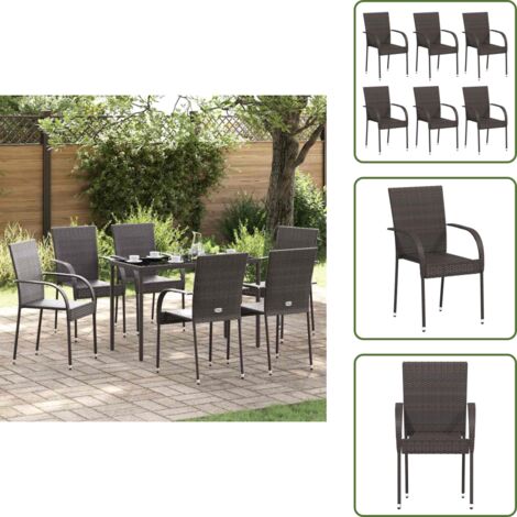 Sedie in polyrattan - vidaXL Sedie da Esterno Impilabili 6 pz in Polyrattan Marrone - Sedie da patio