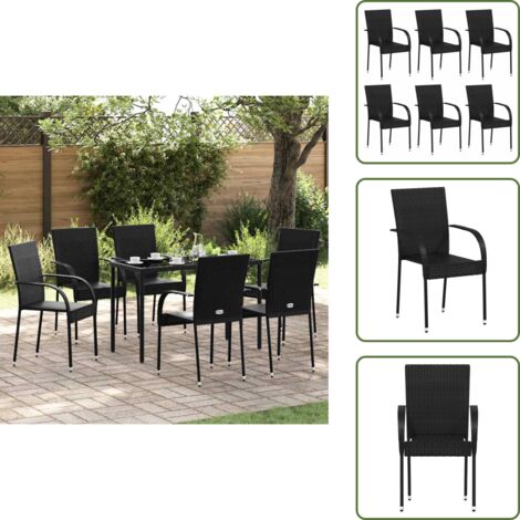 Sedie in polyrattan - vidaXL Sedie da Esterno Impilabili 6 pz in Polyrattan Nere - Sedie da patio