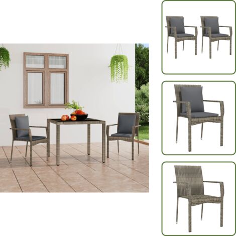 Sedie in polyrattan - vidaXL Sedie da Giardino con Cuscini 2 pz in Polyrattan Grigie - Sedie con cuscini