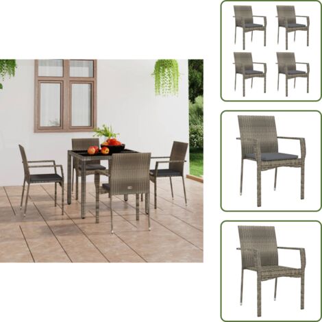 Sedie in polyrattan - vidaXL Sedie da Giardino con Cuscini 4 pz in Polyrattan Grigie - Sedie con cuscino