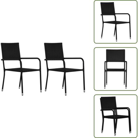Sedie in polyrattan - vidaXL Sedie da Pranzo da Giardino 2pz Impilabili Nere in Polyrattan - Sedie in acciaio