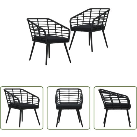 Sedie in rattan -  Sedie da Giardino con Cuscini 2 pz in Polyrattan Nere