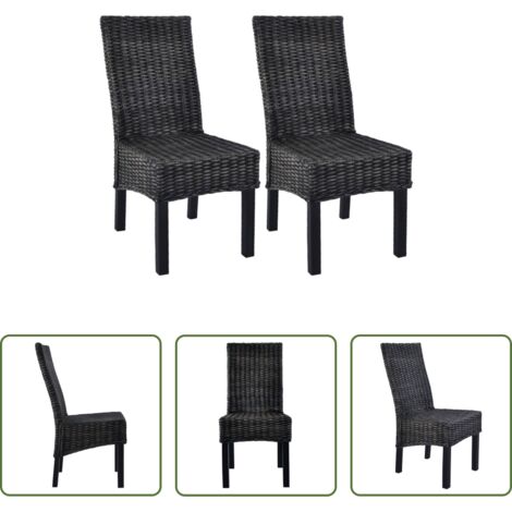 Sedie in rattan -  Sedie da Pranzo 2 pz Nere in Rattan Kubu e Legno di Mogano