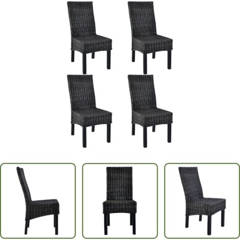 Sedie in rattan -  Sedie da Pranzo 4 pz Nere in Rattan Kubu e Legno di Mango