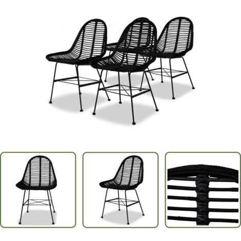 Sedie in rattan -  Sedie da Pranzo 4 pz Nere in Rattan Naturale