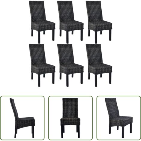 Sedie in rattan -  Sedie da Pranzo 6 pz Nere in Rattan Kubu e Legno di Mango