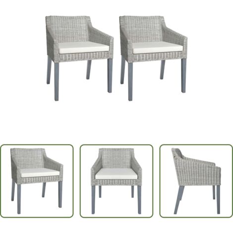 Sedie in rattan -  Sedie da Pranzo con Cuscini 2 pz Grigi in Rattan Naturale