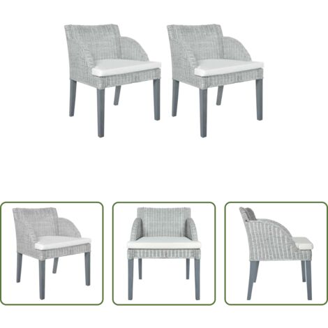 Sedie in rattan -  Sedie da Pranzo con Cuscini 2 pz Grigi in Rattan Naturale