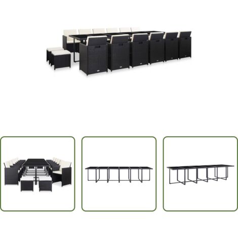 Sedie in rattan -  Set da Pranzo da Giardino 17 pz con Cuscini in Polyrattan Nero