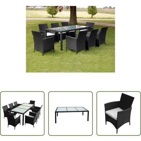 Sedie in rattan -  Set da Pranzo da Giardino 9 pz con Cuscini in Polyrattan Nero