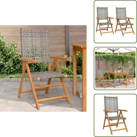 Sedie in rattan - vidaXL Sedie da Giardino 2pz Grigie Legno Massello Acacia e Polyrattan - Sedie reclinabili