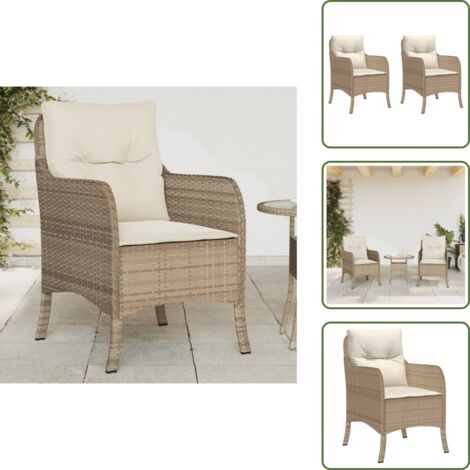 Sedie in rattan - vidaXL Sedie da Giardino con Cuscini 2 pz Beige in Polyrattan - Sedie in acciaio
