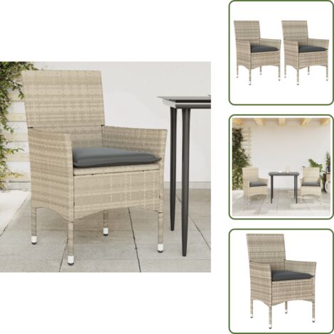 Sedie in rattan - vidaXL Sedie da Giardino con Cuscini 2 pz Grigio Chiaro in Polyrattan - Sedie in acciaio