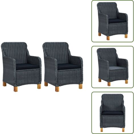Sedie in rattan - vidaXL Sedie da Giardino con Cuscini 2 pz in Polyrattan Grigio Scuro - Sedie in acciaio