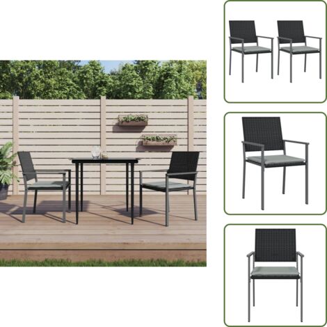 Sedie in rattan - vidaXL Sedie da Giardino con Cuscini 2pz Nere 54x62,5x89 cm Polyrattan - Sedie in acciaio