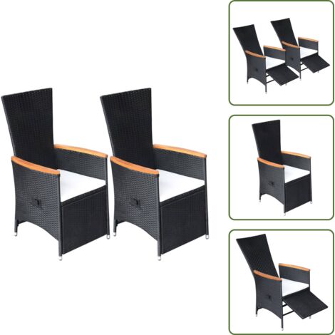 Sedie in rattan - vidaXL Sedie da Giardino Reclinabili 2 pz con Cuscini Polyrattan Nero - Sedie con cuscino