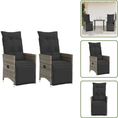 Sedie in rattan - vidaXL Sedie da Giardino Reclinabili 2 pz e Cuscini Grigio Polyrattan - Sedie in acciaio