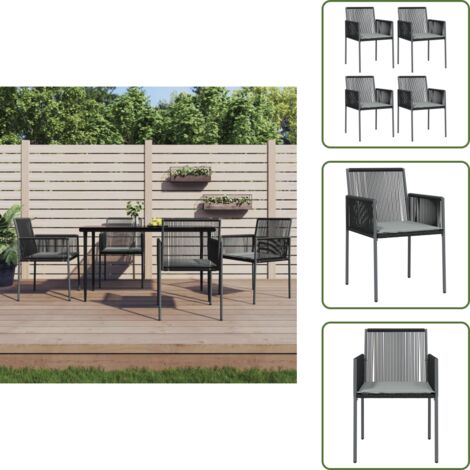 Sedie in rattan - vidaXL Sedie Giardino con Cuscini 4 pz Nere 54x60,5x83,5 cm Polyrattan - Sedie in acciaio
