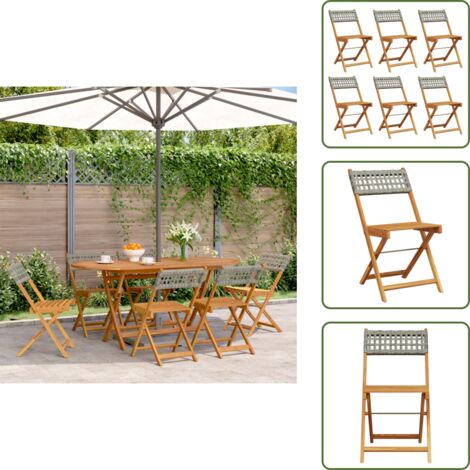 Sedie in rattan - vidaXL Sedie Giardino Pieghevoli 6pz Grigie Polyrattan Legno Massello - Sedie in legno