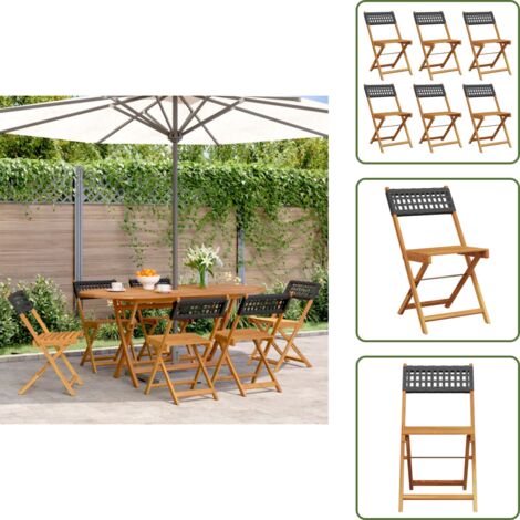 Sedie in rattan - vidaXL Sedie Giardino Pieghevoli 6pz Nere Polyrattan e Legno Massello - Sedie pieghevoli