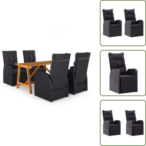 Sedie in rattan - vidaXL Set Mobili da Pranzo per Giardino 5 pz Nero - Tavolo da pranzo in acacia