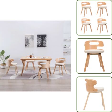 Sedie in similpelle - vidaXL Sedie da Pranzo 4 pz in Legno Curvato e Similpelle Crema - Sedie da pranzo in legno