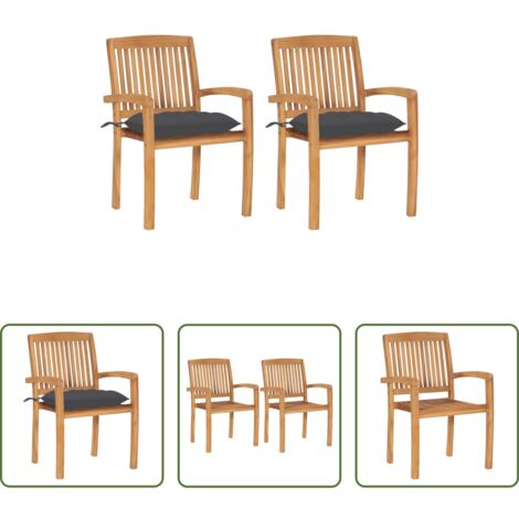 Sedie in teak -  Sedie da Giardino 2 pz con Cuscini Antracite in Teak Massello