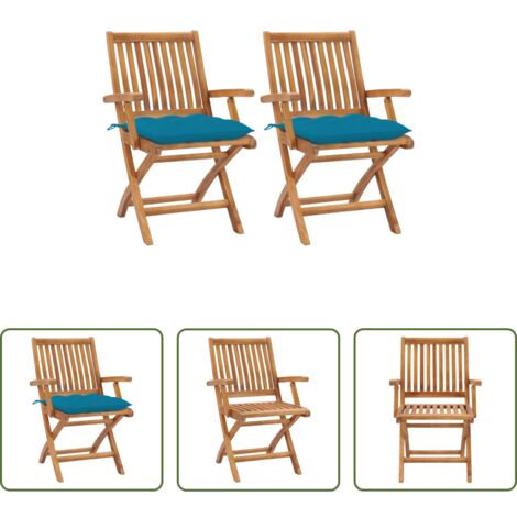 Sedie in teak -  Sedie da Giardino 2 pz con Cuscini Azzurro in Massello di Teak
