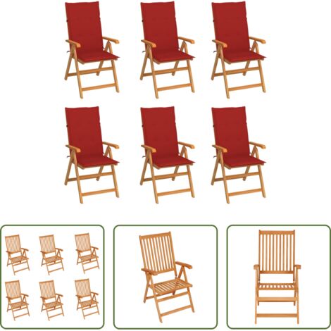 Sedie in teak -  Sedie da Giardino 6 pz con Cuscini Rossi in Massello di Teak