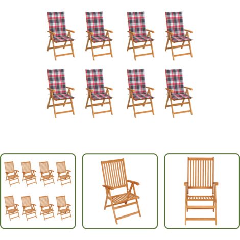 Sedie in teak -  Sedie Reclinabili da Giardino con Cuscini 8 pz Massello di Teak