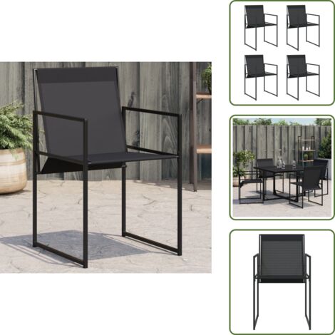 Sedie in textilene - vidaXL Sedie da Giardino 4 pz Neri in Acciaio e Textilene - Sedie con schienale ripiegabile