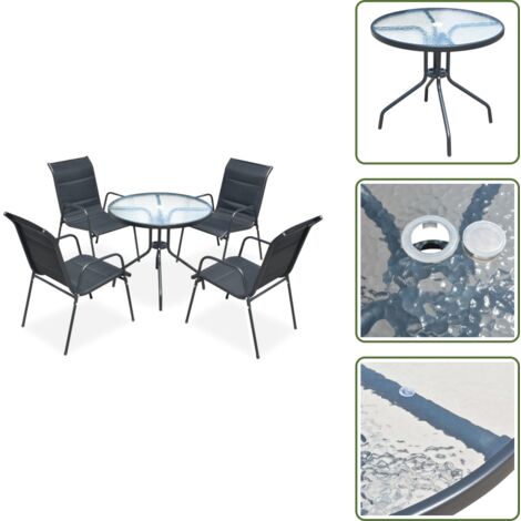 Sedie in textilene - vidaXL Set da Pranzo da Esterno 5 pz in Acciaio Nero - Tavolo in vetro temperato