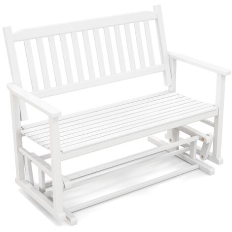 Sedie patio glider loveseat delicato movimento oscillante telaio legno massello Panca dondolo Bianco