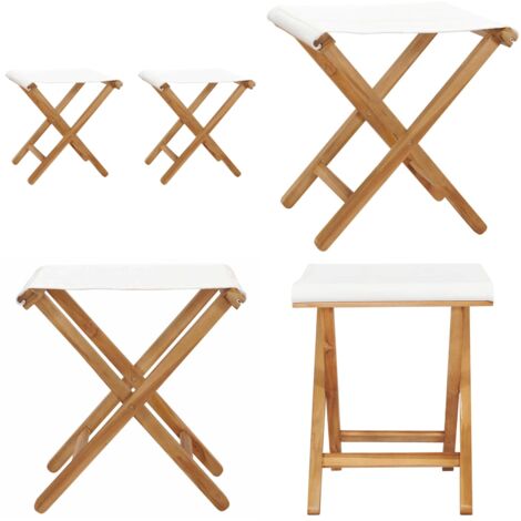 Sedie Pieghevoli 2 pz in Legno di Teak e Tessuto Bianco Crema - Sedie da giardino - Sedie in legno teak