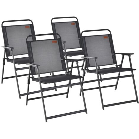 Sedie pieghevoli esterno 4 pezzi Sedie giardino seduta traspirante braccioli accoglienti Nero