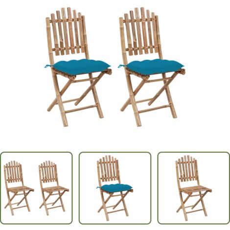 Sedie pieghevoli -  Sedie da Giardino Pieghevoli 2 pz con Cuscini in Bambù