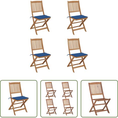 Sedie pieghevoli -  Sedie da Giardino Pieghevoli 4 pz con Cuscini Massello Acacia